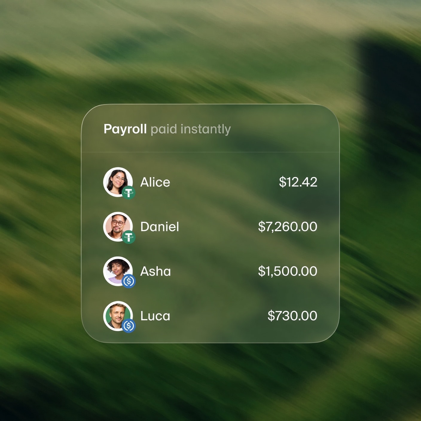 Cuatro personas de la tanda, cada una con el token en el que cobró